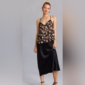 Anthropologie Let Me Be Embellished Tank top sequence M black gold new NWT